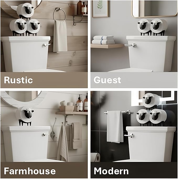 Sheep Toilet Paper Holder 3-Pack, Black Sheep Funny Bathroom Decor, Free Standing Cute Animal Toilet Paper Organizer, Unique Bathroom Accessories, Modern Farmhouse Decor, No Assembly, Gift-Ready
