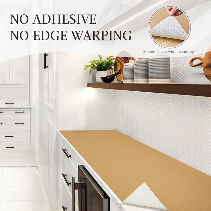 Beautysaid Shelf and Drawer Liner for Kitchen Cabinet, Non Adhesive Non Slip Shelf Paper Waterproof Washable Thickened for Dresser Pantry Shelve Bathroom Protector Liner(Beige,23.6 in x 20 FT)