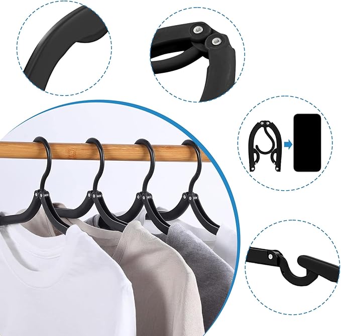 12 PCS Travel Hangers - Cruise Ship Essentials Portable Folding Clothes Hangers Travel Essentials Foldable Clothes Drying Rack for Travel (Black)
