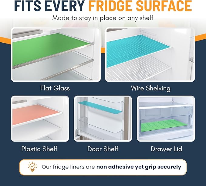 Refrigerator Liners for Shelves (8 Pack) by Linda’s Essentials - Non-Adhesive Shelf or Drawer Liner, BPA-Free Fridge Mats for Kitchen & Cabinets, Easy to Clean, Ideal Household Essentials (Blue)