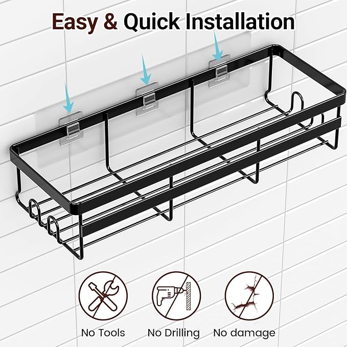 WOWBOX Shower Caddies 4 Pack - Adhesive Hanging Shower Shelf - Bathroom Organizers and Storage, No Drilling Stainless Shower Shelves for Home Decor, Bathroom Accessories (Large)
