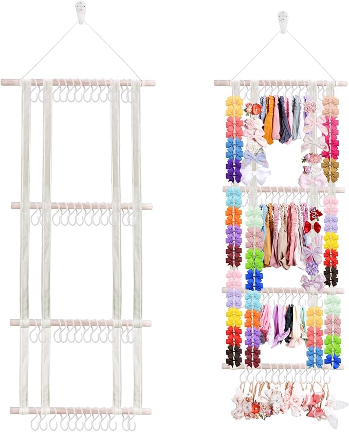 cherrboll Hair Bows Holder Headband Organizer for Girls, Hair Clips Hanger Storage with Hooks, Wall Hanging Decor for Nursery Room