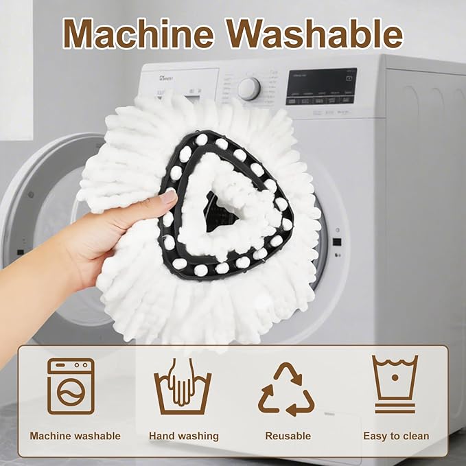 6 Pack Mop Heads Replacement for Ocedar EasyWring 1 Tank Spin Mop System,Include 2 Microfiber Spin Mops Replace Head&2 Chennile Mops Head Machine Washable with Scrubber Mopp Head and Base for Cleaning