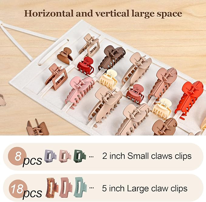 Lolalet Hair Claw Clip Organizer, 1 Pack Hanging Wall-Mounted Claw Clip Holder, Storage Display for Wall/Door/Closet - Beige