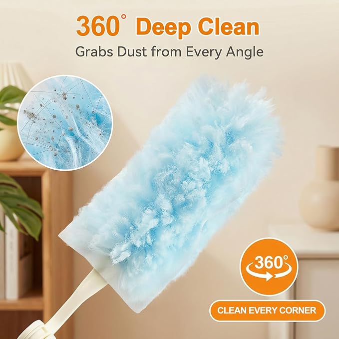 50 Count Heavy Duty Duster Refills for Swiffer Duster, Multisurface 360 Dusters Replacements with 3 ft Extended Handle, Unscented Disposable Dusters for Cleaning Home, Blinds, Ceiling Fans, Furniture
