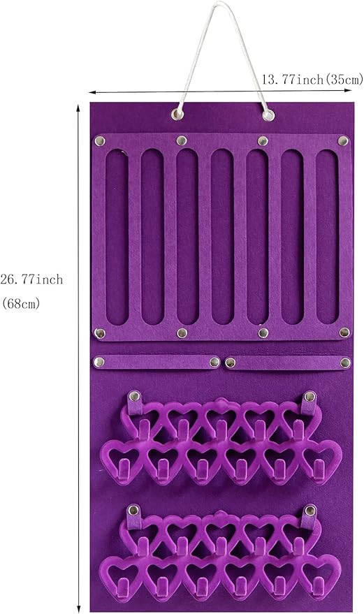 Storage Holder Display Board Felt Wall Hanging Jewelry Organizer with Detachable hooks Headband Holder for Girls Hair Clips Hair Ties Earrings Necklace Home Decor Purple