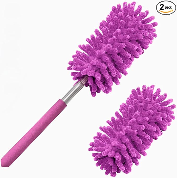 Microfiber Duster for Cleaning, Tukuos Hand Washable Dusters with 2pcs Replaceable Microfiber Head, Extendable Pole, Detachable Cleaning Brush Tool for Office, Car, Window, Furniture, Ceiling Fan