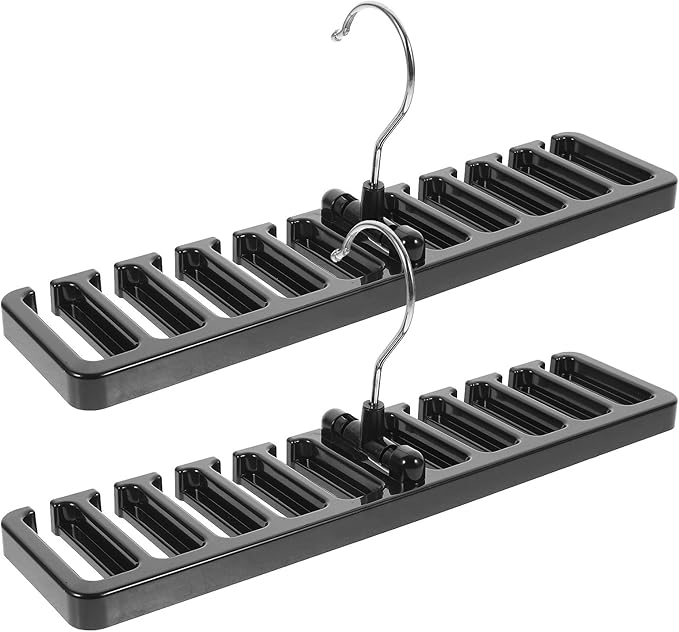 BESPORTBLE Multi-Slot Belt and Scarf Organizer Hooks for Closet, 2pcs Black Metal Tie Hanger Rack, Space-Saving Accessory Storage for Home and Wardrobe