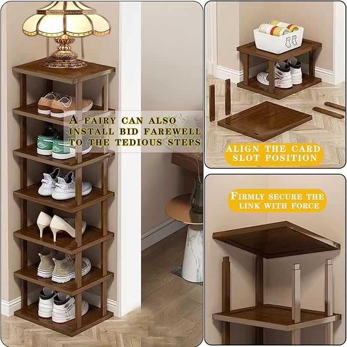 Vertical Shoe Rack-Tall Narrow Shoe Rack Organizer for Small Spaces,17Tier Bamboo Shoen Shelf for Entryway,Closet,Corner,Doorway,Skinny Shoe Shelf Space Saving Shoe storage,Free Stackable DIY
