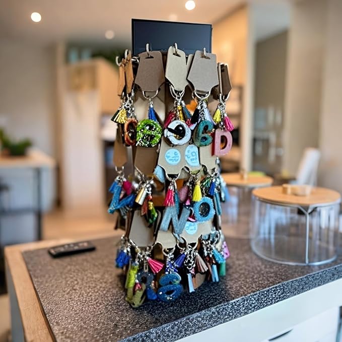 Lolalet 4 Tier Bracelet Holder, Wooden Rotating Bangle Display Stand with 42 Hooks and Tray Base, 360 Degrees Rotatable Rustic Tree Storage for Bracelets Key Chains Small Accessories -Darkbrown