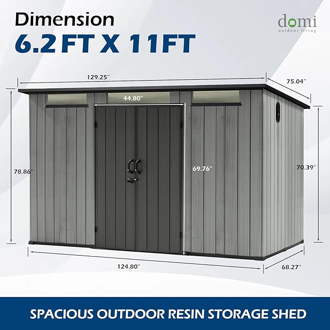 Domi 6x11FT Lean to Resin Shed, Plastic Outdoor Storage Shed with Carpet, Outside Storage Building for Garden Tools, Bike, Lawn Mower, Yard