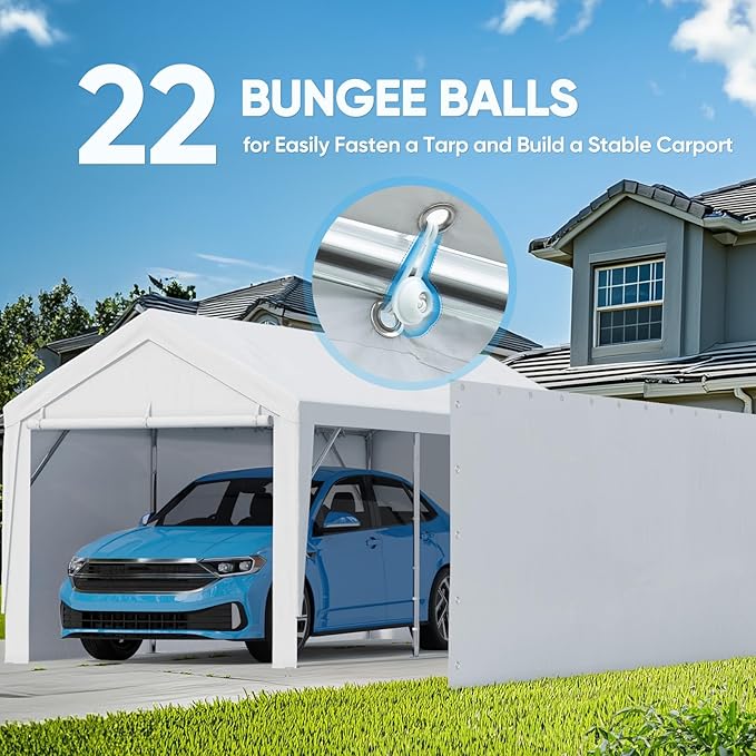 ADVANCE OUTDOOR Replacement Sidewall Tarp for 10/12x20 ft Carport Canopy, Heavy-Duty Waterproof & UV Protected, Easy Installation with Ball Bungees, White, One Sidewall Only