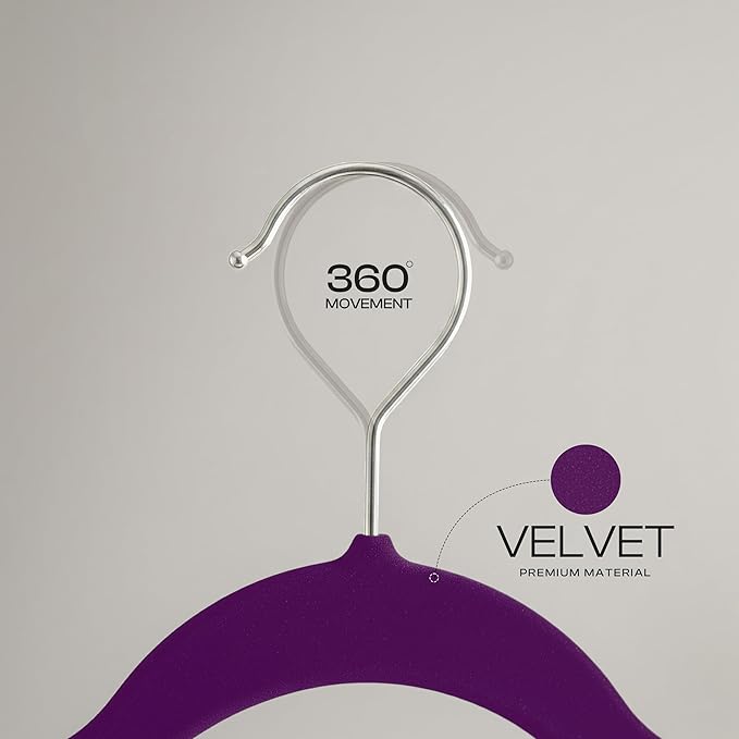 Utopia Home Velvet Hangers 50 Pack - Non-Slip Suit Hangers with 360 Degree Rotatable Hook - for Pants, Coats, Shirts & More (Purple)