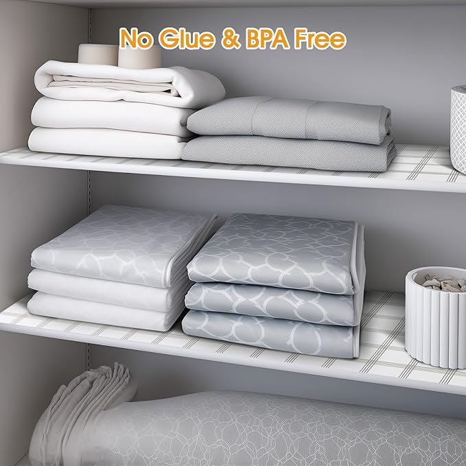 Shelf and Drawer Liner for Kitchen Cabinets Non-Adhesive, Strong Grip Non-Slip Thickened Cabinet Liners for Shelves, Waterproof Mats for Dresser Cupboard, White Square, 23 in x 30 Feet