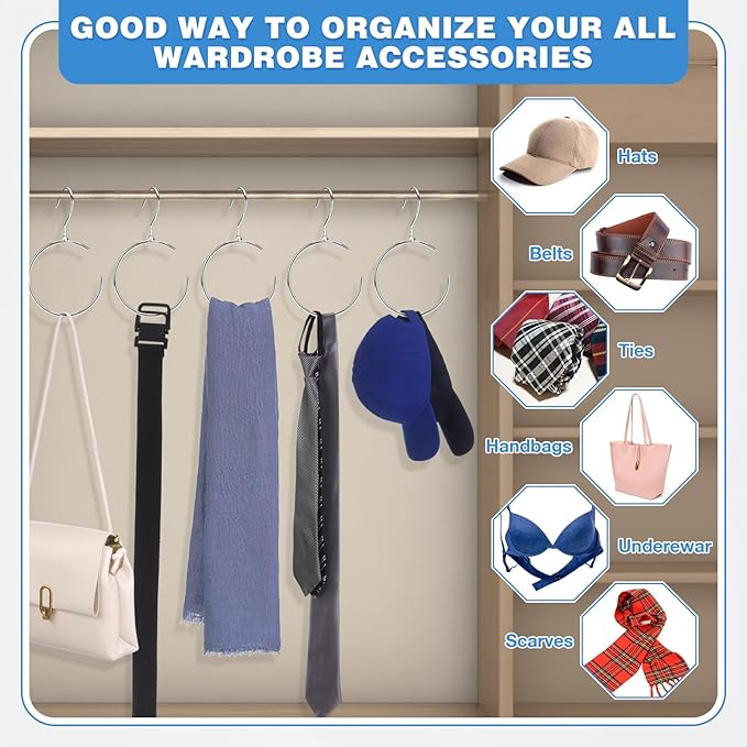 4 Pack Belt Hangers for Closet Rotatable Belt Ring Hook Tie Rack Holders Closet Hanger Organizer for Ties Scarves Baseball Cap Wardrobe Accessory Storage(Silver)
