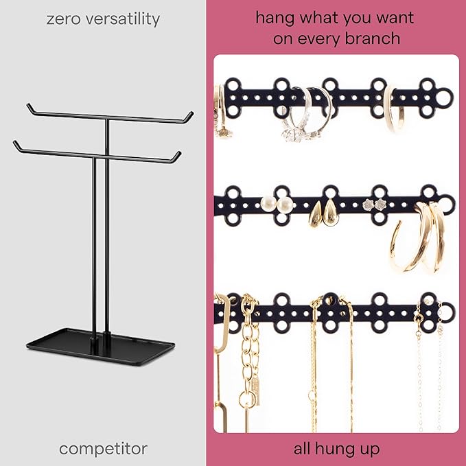 6-Tier Wall Jewelry Organizer Wall Mounted Jewelry Organizer Necklace Holder Wall Mount Hanging Necklace Organizer Jewelry Hanger Hanging Earring Holder Organizer Display (Black)