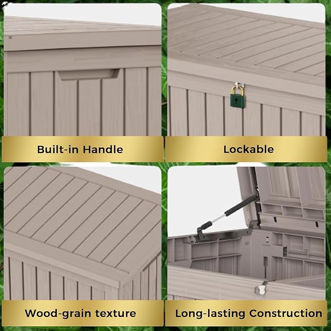180 Gallon Outdoor Storage Box Waterproof, Lockable Resin Deck Box Large Storage Bin for Patio Furniture Cushion, Garden Tools, Pool Accessories, UV-Resistant Outside Indoor Storage, Gray