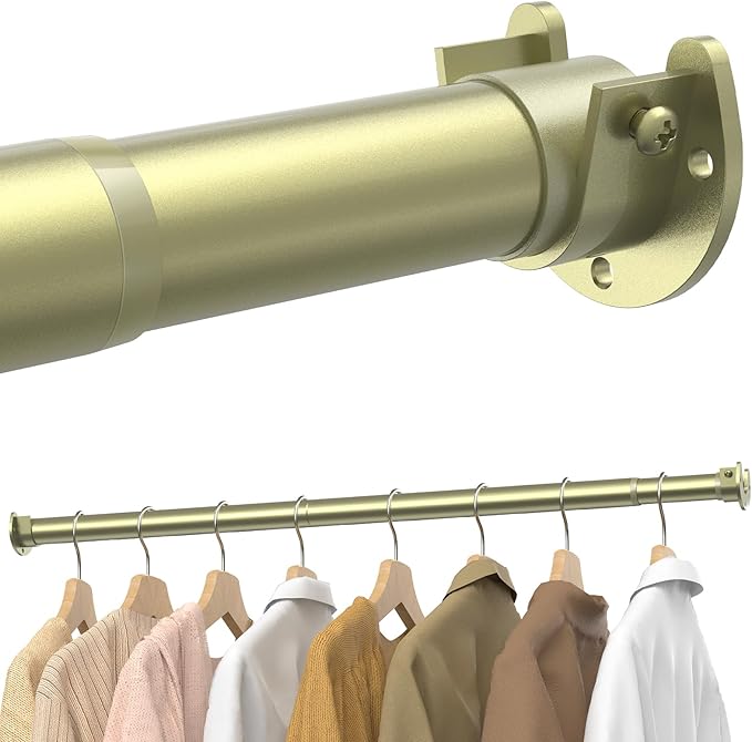 Closet Rods for Hanging Clothes, 17 to 28 Inches Stepless Adjustable Metal Closet Rod, 1.3 Inches Heavy Duty Clothes Hanging Rod for Closet Wardrobes Laundry RV, Verdant Gold