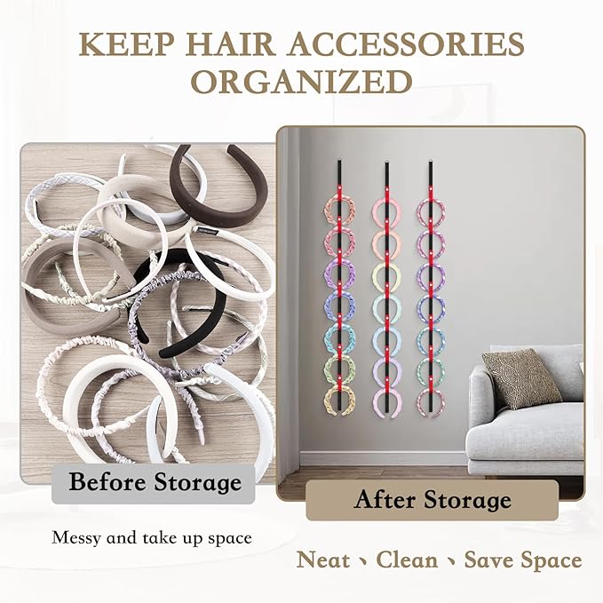 3 Pcs Headband Holder Organizer, Hanging Hairband Storage for Girls and Women, Hair Accessories Display Stand for Bow Headpieces & Hair Clips, Bedroom College Dorm Decor