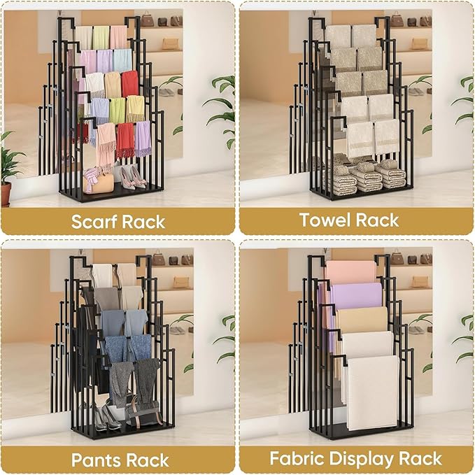tonchean Freestanding Scarf Organizer, 5 Tier Metal Scarf Rack Hijab Hanger Scarf Storage Holder Ties Belt Pants Rack for Closet, Commercial Clothing Retail Store & Home (31.5X15.7X59.1In)