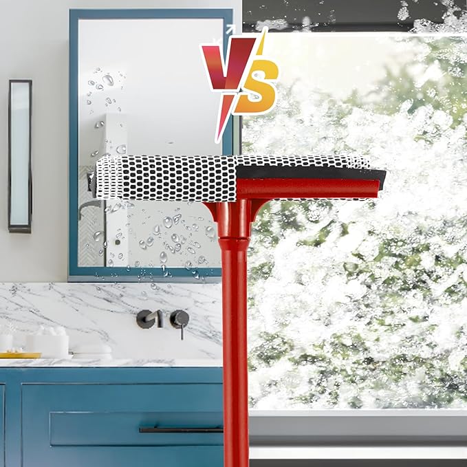 15.9" Window Squeegee for Car,2 in 1 Squeegee Window Cleaner with Long Stainless Steel Handle,Sponge Car Window Squeegee for Gas Station, Glass,Shower,Outdoor High Window Cleaning