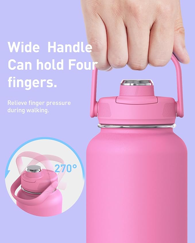 TOURIT 32 oz Insulated Water Bottle, Stainless Steel Sports Water Bottles With Top Handle, Double-Wall Travel Thermal Water Flask, BPA Free Leakproof Water Bottle for Sports and Travel,Khaki