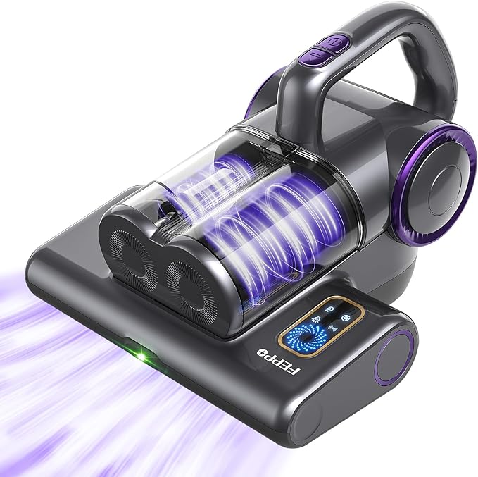 FEPPO Mattress Vacuum Cleaner, 16Kpa Bed Vacuum Cleaner with 253.7nm UV-C Light, 140°F Heat, HEPA Filter & Ultrasonic, Versatile Handheld Vacuums for Bed, Sofa, Couch, Crib(Corded, 500W)