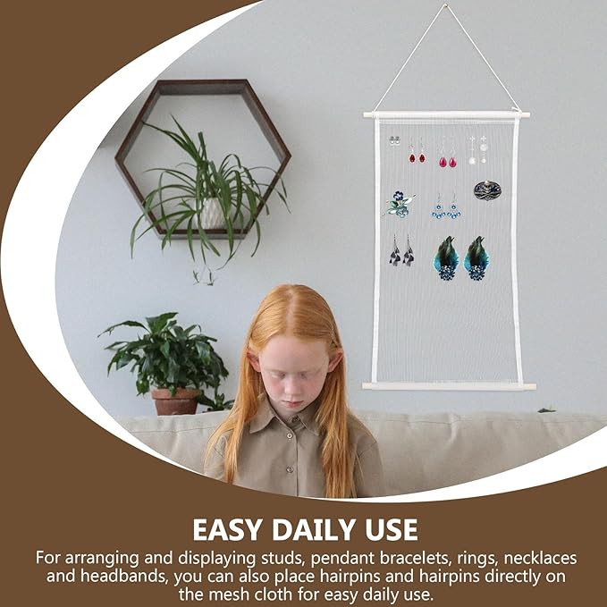 PRETYZOOM Jewelry Wall Organizer Earring Holder with 17 Hooks Hanging Mesh Display Rack for Earrings Storage Home Accessory Organizer