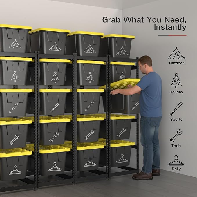 27 Gallon Tote Storage Rack, Heavy-Duty Storage Bin Rack Organizer, 5-Tier Standing Storage Bin Shelves, 250 lb Capacity, Maximize Space for Garage, Warehouse, Utility, 2 Pack Pro(Totes Not Included)