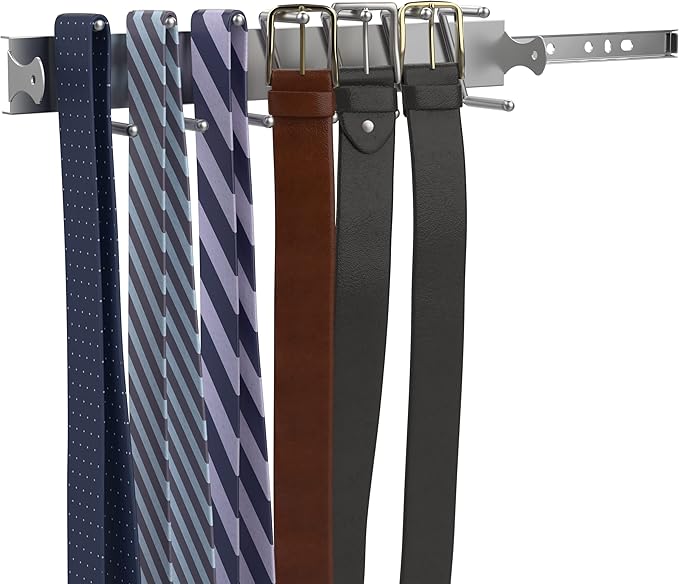 ClosetMaid SuiteSymphony Tie, Belt or Jewelry Rack, Sliding Slide Out Closet Organizer, 14 Hooks, Wall Mount or Add On Accessory, Satin Nickel