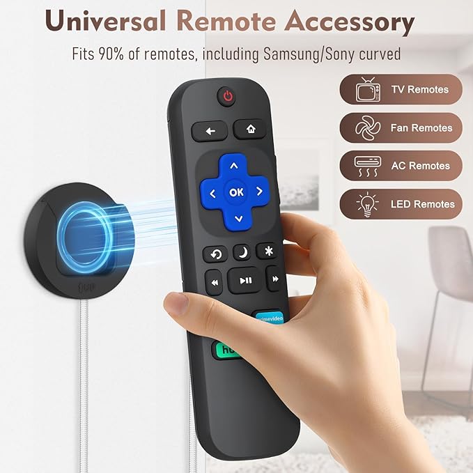 6.5 Ft Magnetic Remote Control Holder, 4 Pack Stretchy Remote Control Tether Wall Mount with Adjustable Leash and Strong Double N52 Magnets for TV/AC/Light/Fan, Home & RV Organizer Supply