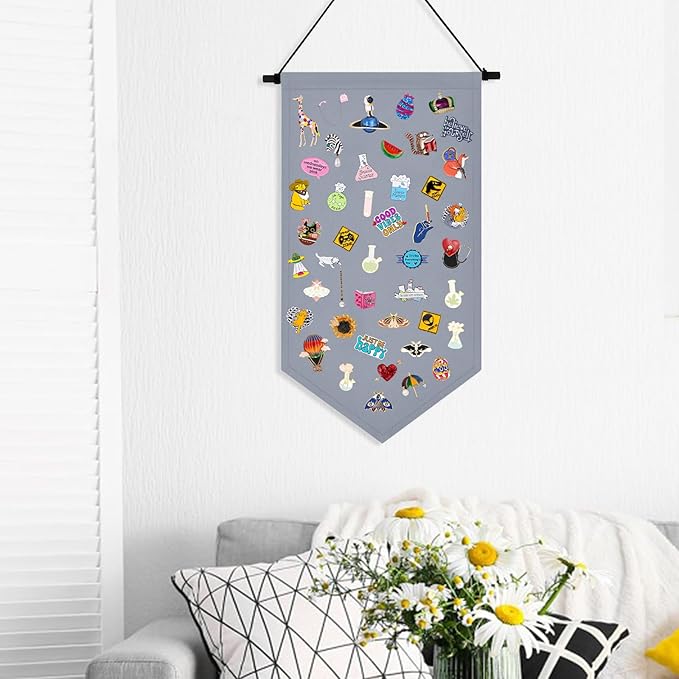 Winmany Wall Hanging Brooch Jewelry Storage Case Canvas Display Stand Enamel Pin Display Banner Holder Earrings Necklace Glitter Pin Collection Organizer (Grey)