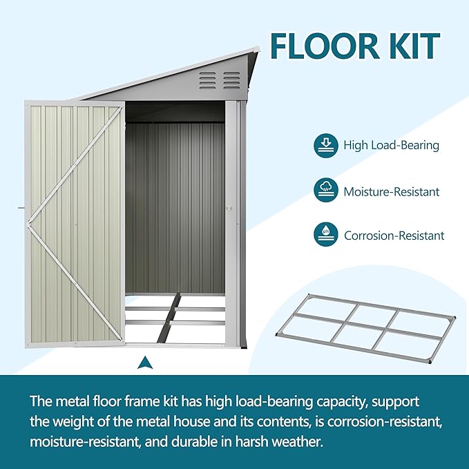 4x10FT Lean to Shed with Floor Frame & Windows, Metal Outdoor Storage Shed, Large Tool Shed for Garden Backyard Patio Storage,Outside Lean to Waterproof Shed, Gray