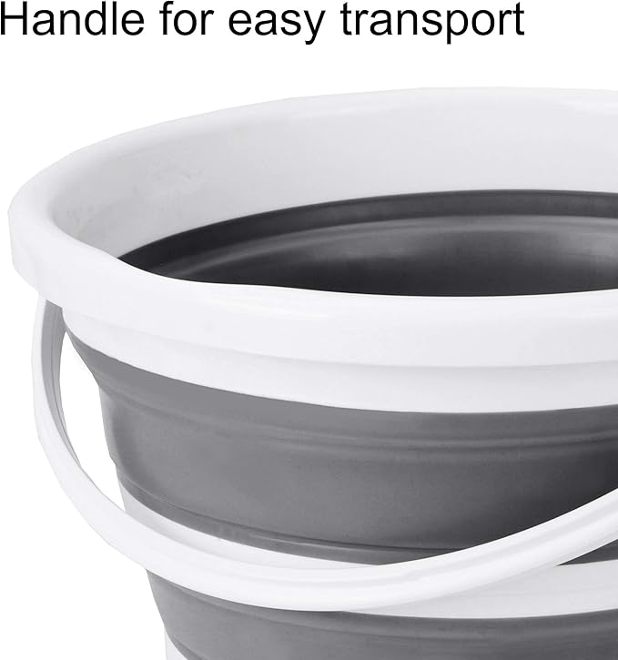 Eurow Indoor and Outdoor Collapsible Bucket with Handle, 10 Liters, 2.6 Gallons, Gray and White (Pack of 2)