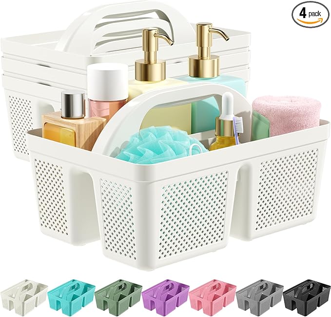 4 PCS Portable Shower Caddy, Integrated Handle, Reinforced Plastic, Organizer Storage Bathroom Supplies and Beauty Products, Cleaning Supplies, Shower Basket for Home, Dorm, Shelf and Cabinet