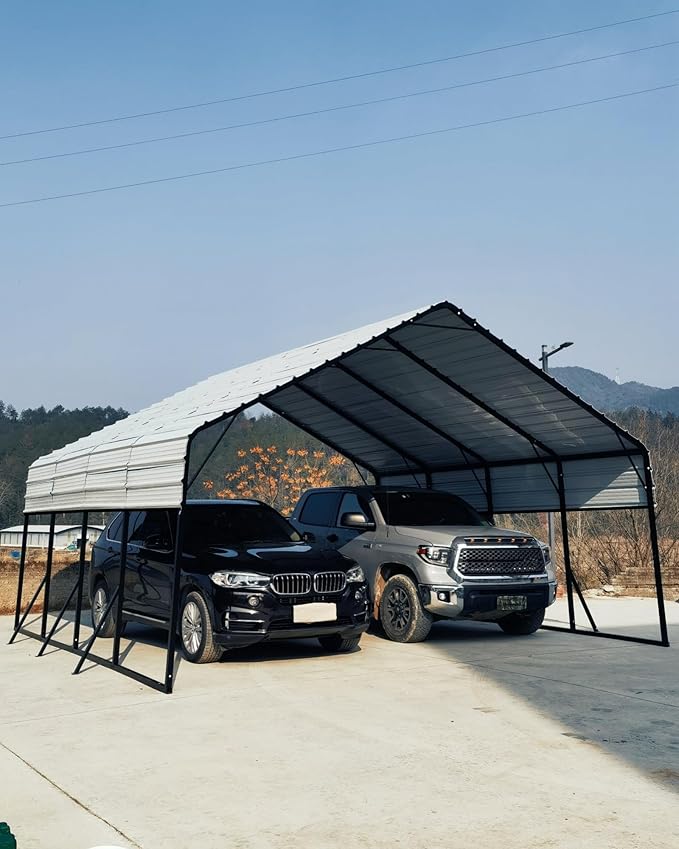Garveelife 20 ft x20 ft x13 ft Metal Carport for 2 Cars, Heavy Duty Steel Frame for All Weather, Permanent Shelter for Boats, Full-Sized Pickup Trucks, and Tractors, N.W. 800 LBS