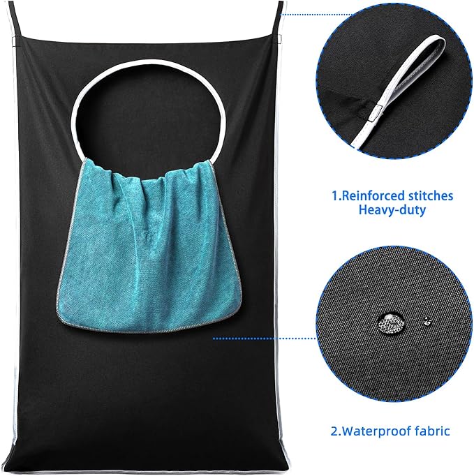 2 Pack XL Hanging Laundry Hamper, Extra Large Tear-Resistant Door Organizer with 2 Hook Types, Space-Saving Laundry Bag (36.5" x 22", Black)