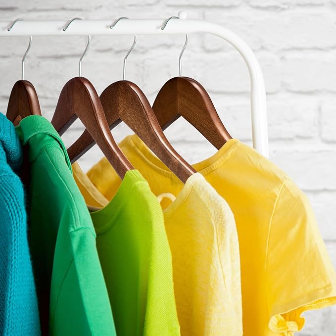 HOUSE DAY Bulk Wooden Hangers 150 Pack, Heavy Duty Wood Coat Hangers for Closet, Smooth Finish Woode Suit Hanger with Non Slip Pants Bar, Sturdy Wood Clothes Hanger for Shirts, Walnut
