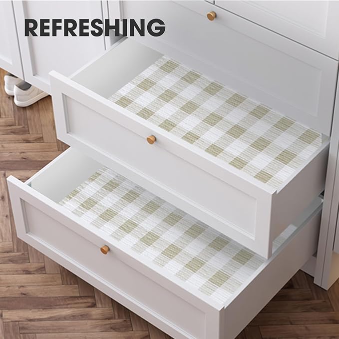 Beautysaid Shelf and Drawer Liner for Kitchen Cabinet, Non Adhesive Non Slip Shelf Paper Waterproof Washable Thickened for Dresser Pantry Shelve Bathroom Protector Liner(Checkered,12 in x 30 FT)