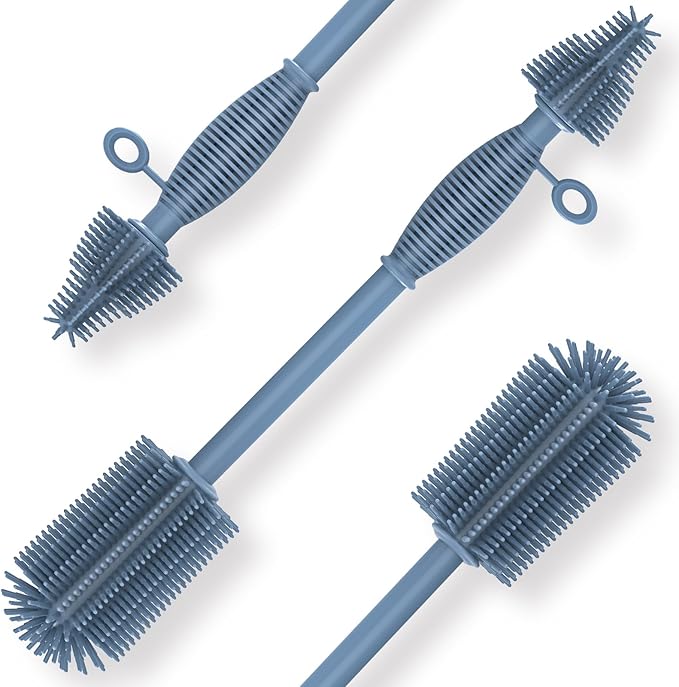 Silicone Bottle Brush,Double Sided with Sturdy Handle,Easy to Clean & Scratch-Free Brush for Baby Bottles,Sports Bottles,Insulated Bottles and 30/40 oz Tumblers (Blue)