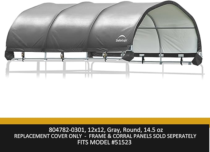 ShelterLogic Heavy Duty Replacement Cover 804782-0301, 14.5 oz, Grey for Corral Shelter 51523 (Cover only Does not Include Frame or Corral Panels)
