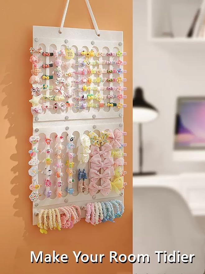 2 Pack Hair Bows Holder,Hair Clips Storage Hanger Large Capacity,Hair Bows Organizer Wall Hanging for Girl Room,Hair Accessories Organizer（White）