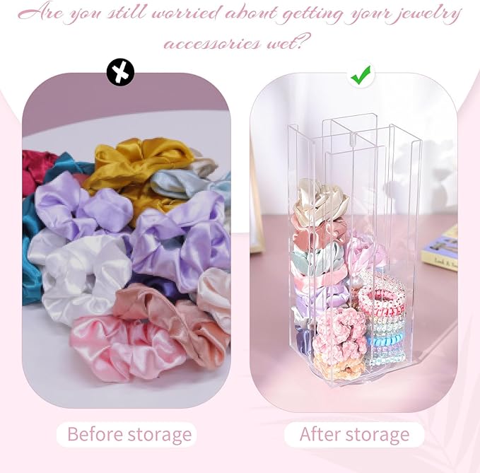 OAOLEER Acrylic Scrunchie Holder Organizer, Hair Ties Display Stand, 4 Tier Hair Accessories Organizer Storage for Bracelets Bangle Watches (Type-A)