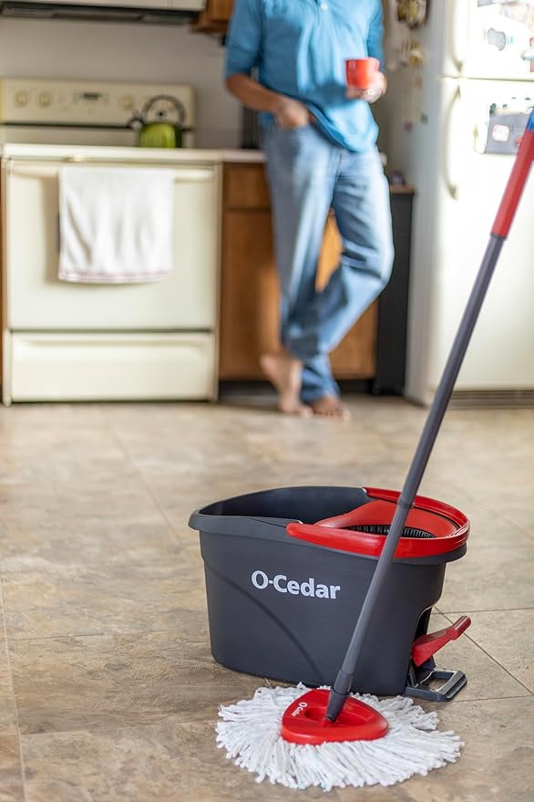 O-Cedar Easywring Microfiber Spin Mop & Bucket Floor Cleaning System with 4 Extra Refills