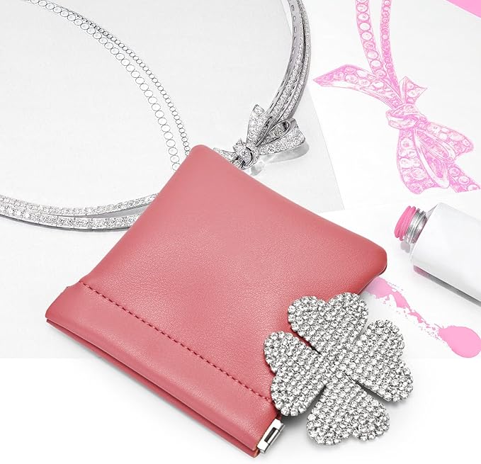 PU Leather Jewelry Travel Bag Leather Jewelry Pouch Christmas,Wedding Party Favor Gift Bag (L, Pink)