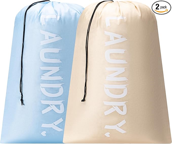 2 Pack 28" x 40"Travel Laundry Bag, Machine Washable Dirty Clothes Organizer with Drawstring,Large Enough to Hold 4 Loads of Laundry, Easy Fit a Laundry Hamper or Basket Travel Essentials