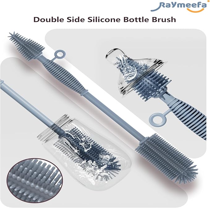 Silicone Bottle Brush,Double Sided with Sturdy Handle,Easy to Clean & Scratch-Free Brush for Baby Bottles,Sports Bottles,Insulated Bottles and 30/40 oz Tumblers (Blue)