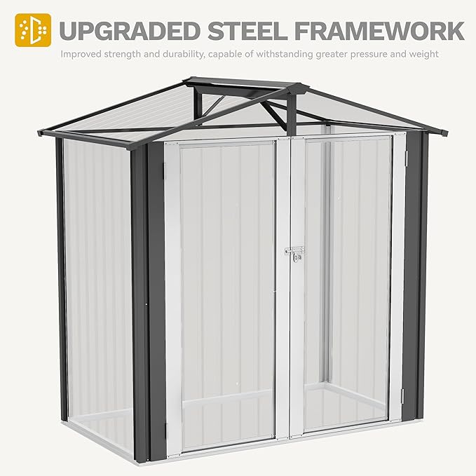 DWVO 6x4ft Tool Storage Shed, Lockable Doors, and Sloped Roof, Steel Outdoor Storage Shed for Garden, Patio, Garage, Backyard, Lawn - Dark Gray