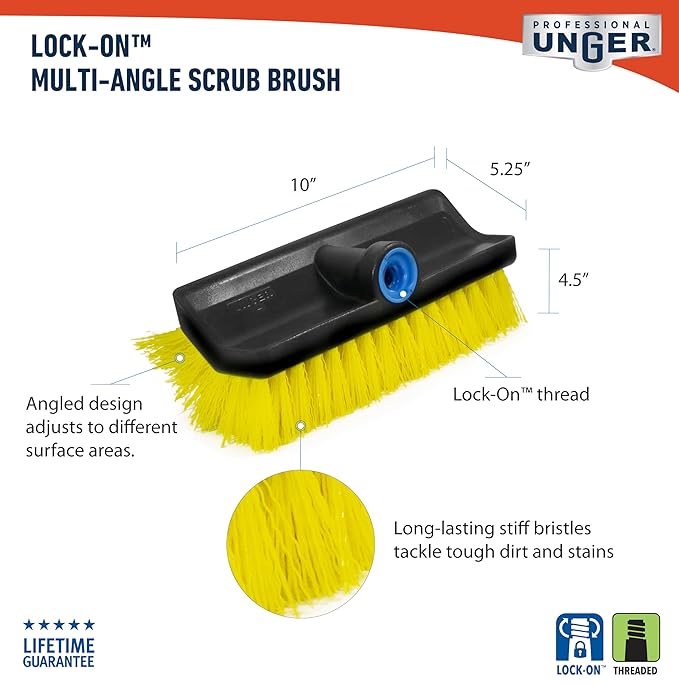 Unger Professional Hydropower Lock-On 10” Bi-Level Scrub Brush, Cleaning Supplies, Scrubber Tool, Compatible with Waterflow Poles, Use in Garage, Driveway, Deck, Concrete, Cement, & Brick(Pack of 12)
