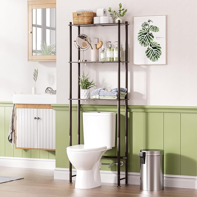 AmazerBath Bamboo Over The Toilet Storage Shelf, Over Toilet Bathroom Organizer Rack, 3-Tier Bathroom Shelves Over Toilet, Space Saver, Espresso